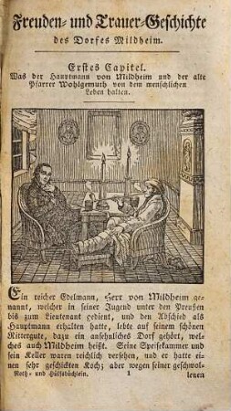 Das Noth- und Hülfs-Büchlein oder lehrreiche Freuden- und Trauer-Geschichte des Dorfes Mildheim, Erster Theil
