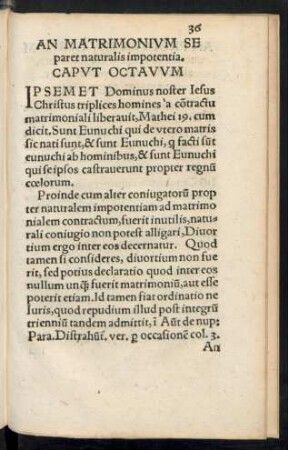 An Matrimonium Se paret naturalis impotentia. Caput Octavum