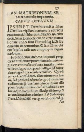 An Matrimonium Se paret naturalis impotentia. Caput Octavum