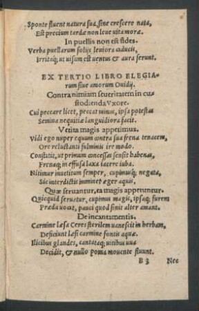 Ex Tertio Libro Elegiarum sive amorum Ovidii.