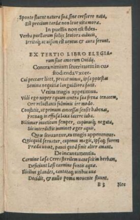 Ex Tertio Libro Elegiarum sive amorum Ovidii.