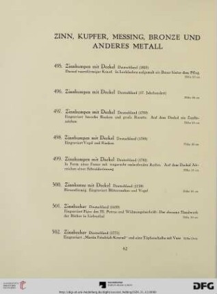 Zinn, Kupfer, Messing, Bronze und anderes Metall (Nr. 495-566)
