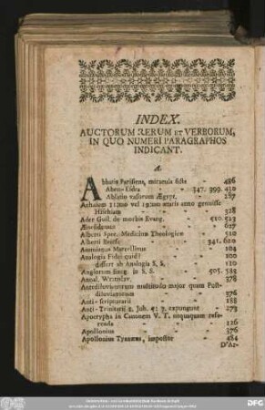 Index. Auctorum Rerum Et Verborum, In Quo Numeri Paragraphos Indicant.
