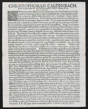 Christophorus Caldenbach, Eloquentiae Et Historiarum Prof. Publicus, Lectori Salutem