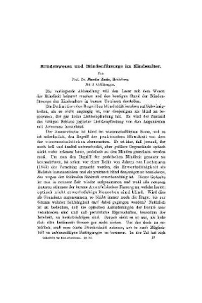 Blindenwesen und Blindenfürsorge im Kindesalter