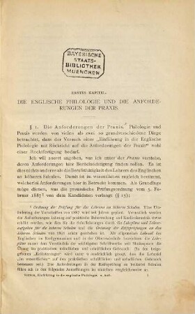 Einführung in das Studium der englischen Philologie mit Rücksicht auf die Anforderungen der Praxis : mit einem Anhang: Das Englische als Fach des Frauenstudiums