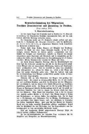 Generalversammlung des Allgemeinen Deutscher Frauenvereins und Frauentag in Dresden : September 1891 ; I. Generalversammlung