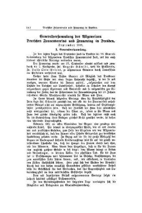 Generalversammlung des Allgemeinen Deutscher Frauenvereins und Frauentag in Dresden : September 1891 ; I. Generalversammlung