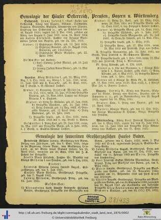 Genealogie der Häuser Oesterreich, Preußen, Bayern u. Württemberg.