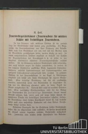 II. Teil. Feuerwehrgerätehäuser (Feuerwachen) für mittlere Städte mit freiwilligen Feuerwehren.