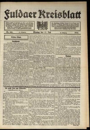 Erste Ausgabe vom Montag, den 17. Juli 1911.