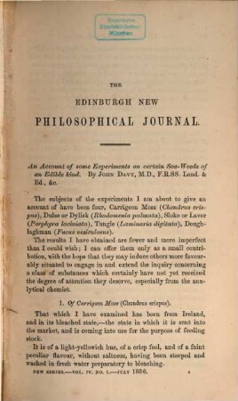 The Edinburgh new philosophical journal. 4, 4. 1856