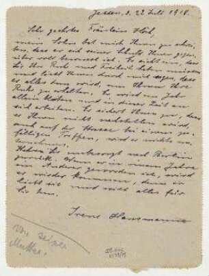 Brief von Irene Hausmann an Hannah Höch. Jessen