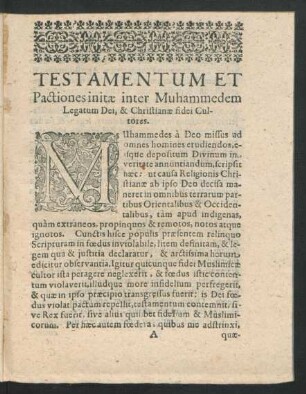 Testamentum Et Pactiones initae inter Muhammedem Legatum Dei ...