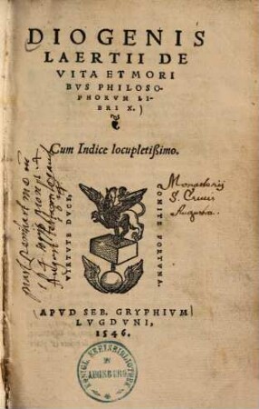 Diogenis De vita et moribus philosophorum : libri decem