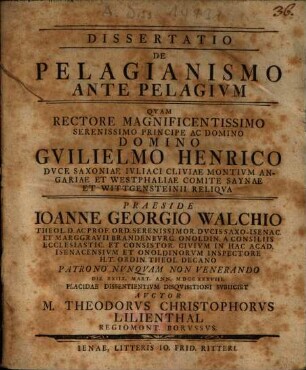 Dissertatio De Pelagianismo Ante Pelagivm