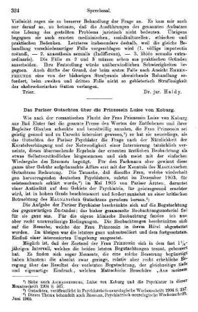 324-329, Das Pariser Gutachten über die Prinzessin Luise von Koburg
