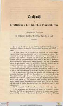 Denkschrift die Verpflichtung der deutschen Standesherren zur Uebernahme der Functionen [...] betreffend