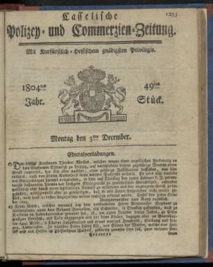 49tes Stueck, Montag den 3ten December 1804