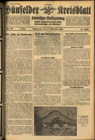 Erste Ausgabe vom Donnerstag, den 17. November 1938.