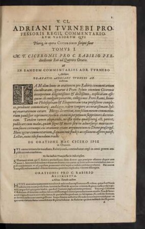 M. T. Ciceronis Pro C. Rabirio Perduellionis Reo ad Quirites Oratio. et In Eandem Commentarius Adr. Turnebo Authore.