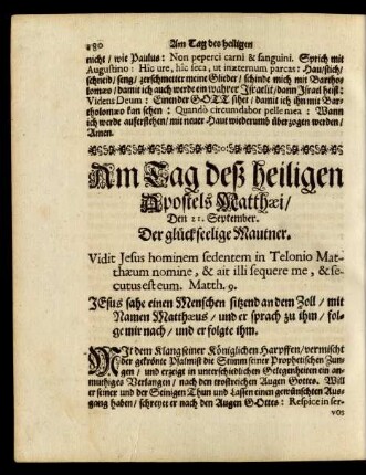 Am Tag deß heiligen Apostels Matthaei/ Den 21. September. Der glückseelige Mautner.