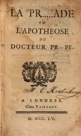 La Pr[ocopi]ade ou l'apotheose du Docteur Pr...pe