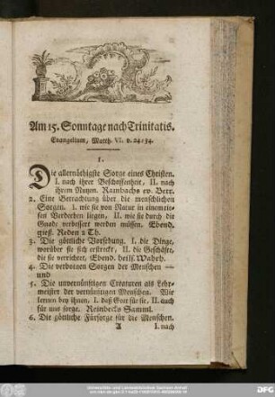 Am 15. Sonntage nach Trinitatis. Evangelium, Matth. VI. v. 24 - 34.