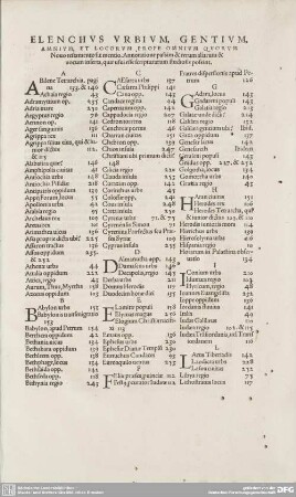 ELENCHVS VRBIVM, GENTIVM, AMNIVM, ET LOCORVM PROPE OMNIVM QVORVM Nouo testamento fit mentio. Annotatione passim & rerum aliarum & uocum inserta, quae usui esse scripturarum studiosis possint.