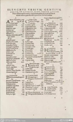 ELENCHVS VRBIVM, GENTIVM, AMNIVM, ET LOCORVM PROPE OMNIVM QVORVM Nouo testamento fit mentio. Annotatione passim & rerum aliarum & uocum inserta, quae usui esse scripturarum studiosis possint.