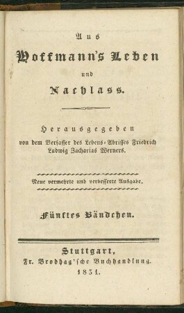 5. Bdchen: Aus Hoffmann's Leben und Nachlass