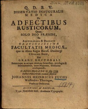 Dissertatio Inauguralis Medica De Adfectibus Rusticorum
