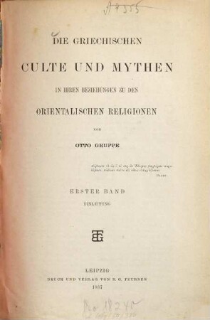Die griechischen Culte und Mythen in ihren Beziehungen zu den orientalischen Religionen, 1. Einleitung