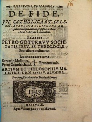 Disputatio theologica, de fide