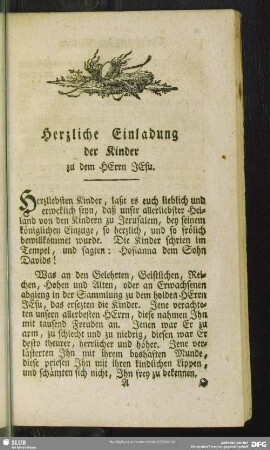 Herzliche Einladung der Kinder zu dem Herrn Jesu
