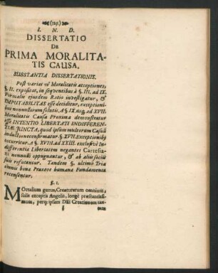 Dissertatio De Prima Moralitatis Causa.
