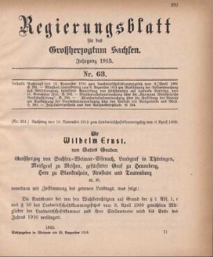 Nr. 251: Nachtrag vom 16. November 1915 zum Landwirtschaftskammergesetz vom 8. April 1909