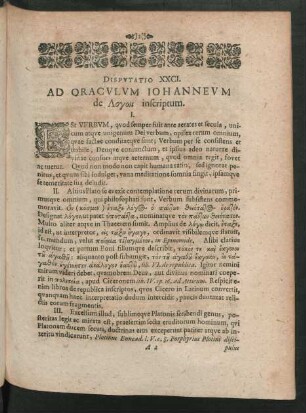 Disputatio XXCI. Ad Oraculum Iohanneum de Logōi inscriptum.