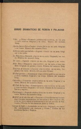 Obras dramaticas de Perrín y Palacios