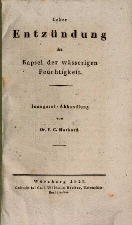 Über die Entzündung der Kapsel der wässerigen Feuchtigkeit : Inaug.-Abh.
