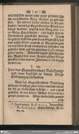 §. 29. von des Gegenschreibers Besoldung, und was dißfalls in denen Berg-Ordnungen enthalten