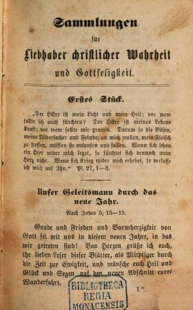 Sammlungen für Liebhaber christlicher Wahrheit und Gottseligkeit. 1866