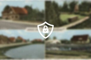 Sammelansicht: Geschäft Ruge, Ehrenmal, Partie am Teich, Ortspartie
