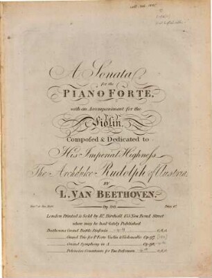 A sonata for the pianoforte with an accompaniment for the violin : op. 96