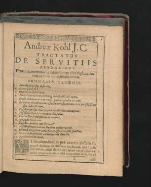 Tractatus De Servitiis Feudalibus.