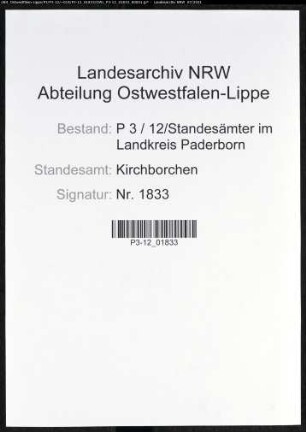 Sterberegister Standesamt Kirchborchen