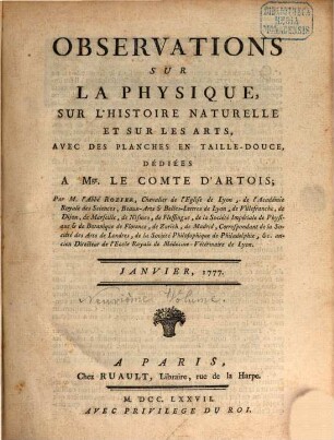 Observations sur la physique, sur l'histoire naturelle et sur les arts. 9. 1777 = Part 1