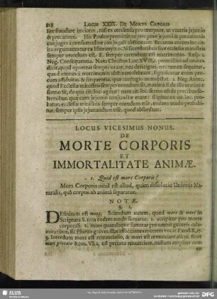 Locus Vigesimus Nonus. De Morte Corporis Et Immortalitate Animae
