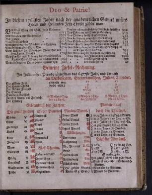 Deo & Patriae! In diesem 1764sten Jahre nach der gnadenreichen Geburt unsers Herrn und Heilandes Jesu Christi zählet man