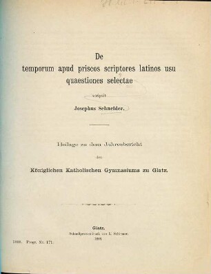 De temporum apud priscos scriptores latinos usu quaestiones selectae
